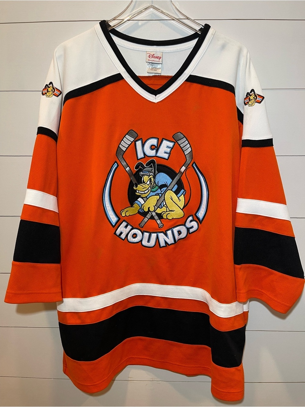 Vintage Disney Pluto K9 Ice Hounds Orange Hockey Jersey Adult Size Large